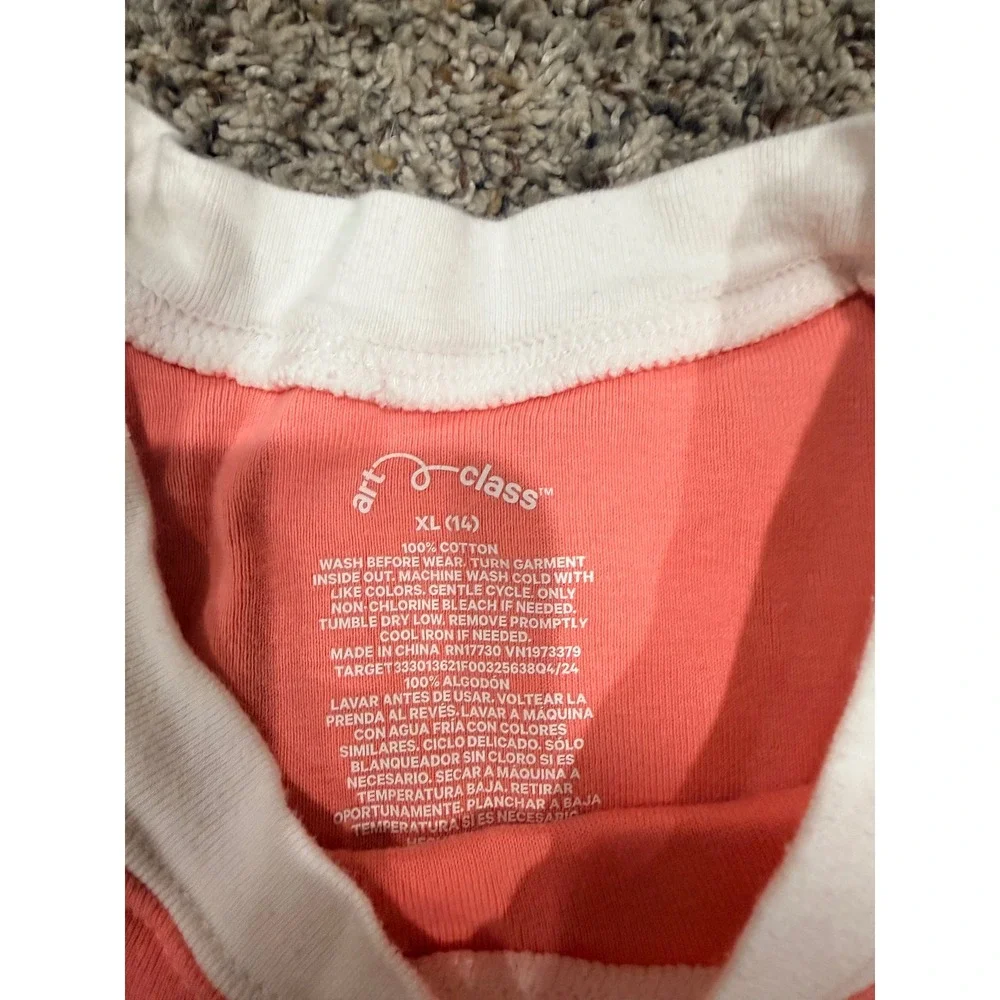 Art Class Girls New York NYC Raglan Tee Coral Pink White XL 14 Short Sleeve